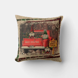 Coussin Noël Gnome Sweet Gnome Camion Rouge Plaid