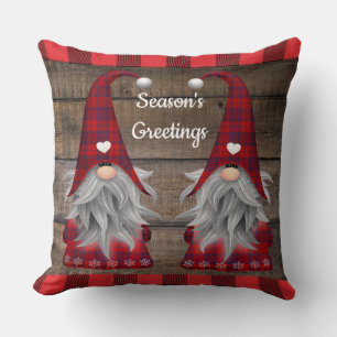 Coussin Noël Gnomes Bonnes Fêtes Rouge Plaid