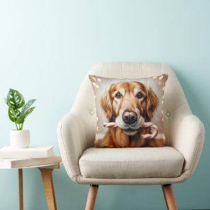 Coussin Noël Golden Retriever avec un Sucre de canne