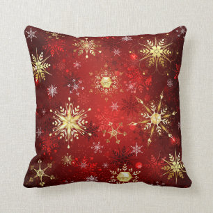 Coussin Noël Golden Snowflakes sur Arrière - plan rouge