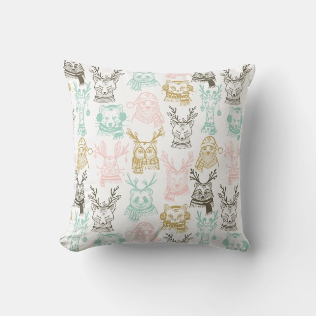 Coussin Noël gravé à l'eau-forte moderne d'animaux de (Recto)