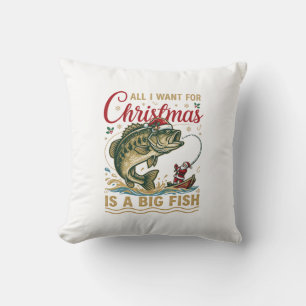 Coussin Noël Gros Poisson Bass Santa Bateau Pêche