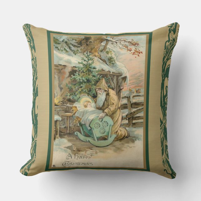 Coussin Noël heureux Jésus le père noël Manger (Recto)