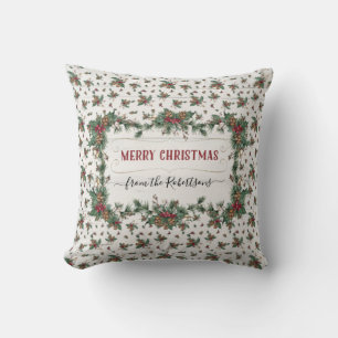 Coussin Noël Holly Pine Mistletoe rustique Cottagcore