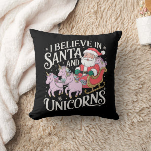 Coussin Noël Je Crois En Père Noël Et Unicornes Noël