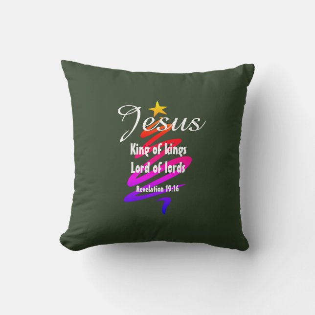 Coussin Noël JÉSUS SEIGNEUR DES SEIGNANTS Customisé VERT (Recto)