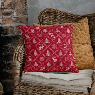Coussin Noël Knit Moose Tree Red Winter Holidays