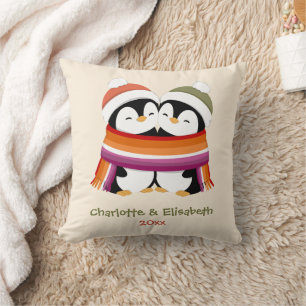 Coussin Noël Lesbiennes Manchots Cozy Personnalisés
