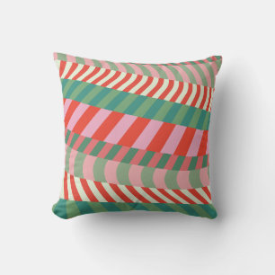 Coussin Noël moderne rouge vert rose bandes géométriques