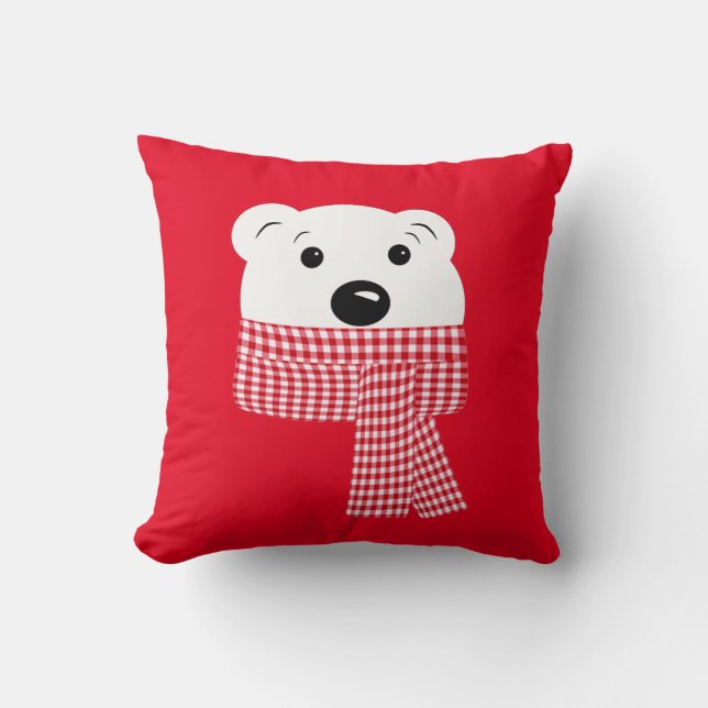 Coussin Noël, museau d'ours, ours polaire, rouge, blanc, (Recto)