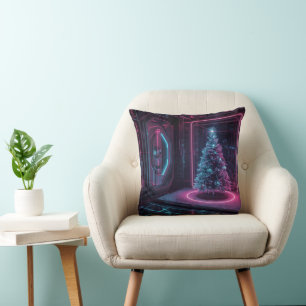 Coussin Noël néon futuriste – Vacances modernes de science