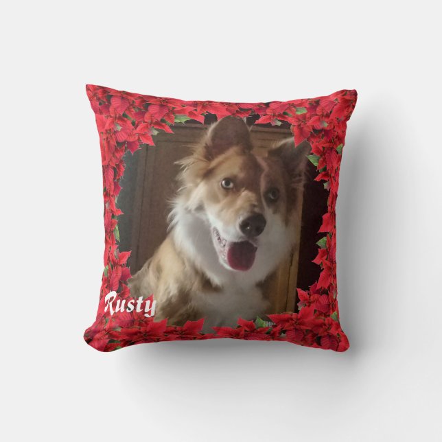 Coussin Noël Nom personnalisé de l'animal / Photo (Recto)
