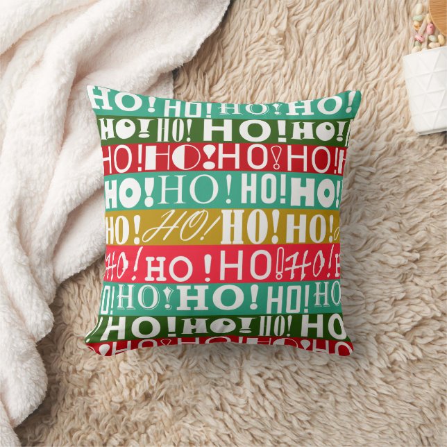 Coussin Noël ! Oh ! Oh ! Bandes rouges vertes et dorées (Couverture)