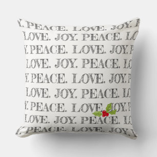 Coussin Noël Paix Amour Joie Holly Festive