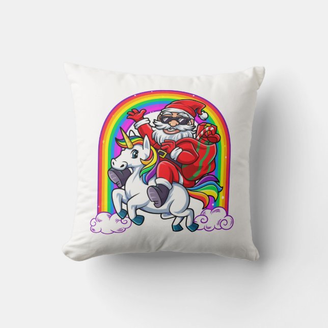 Coussin Noël Père Noël équitation Unicorn (Recto)