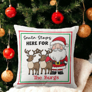 Coussin Noël Père Noël s'arrête ici Famille personnalisée