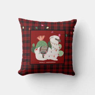 Coussin Noël personnalisé Lama Alpaca Buffalo Plaid