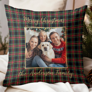 Coussin Noël Plaid Custom Gold Modern Photo Famille