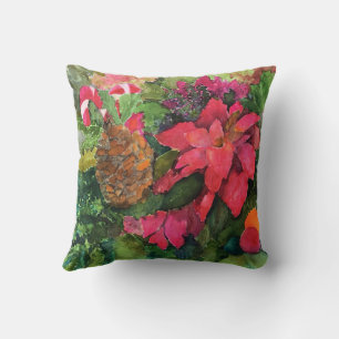 Coussin Noel Poinsettia peinture aquarelle originale