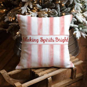 Coussin Noël rayure de bonbon de Noël à l'aquarelle vintag