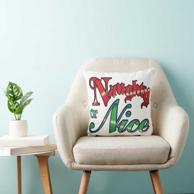 Coussin Noël Rétro, Mauvais ou Bonnes Lettres Rouges Verte (Chaise)