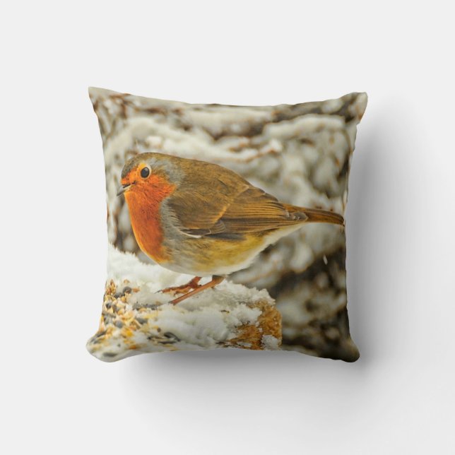 Coussin Noël Robin dans la neige en Ecosse (Recto)