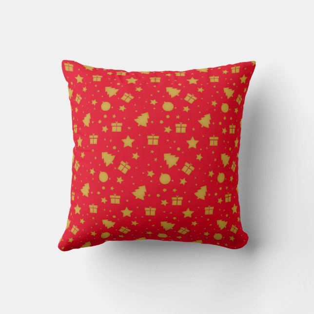 Coussin Noël rouge et or motif de vacances (Verso)