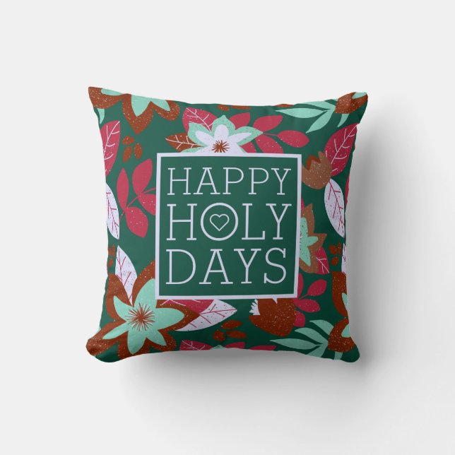 Coussin Noël Rouge Vert Floral Vacances Modernes (Recto)