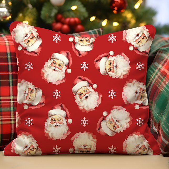 Coussin Noël Rouge Vintage rétro Père Noël (Créateur téléchargé)
