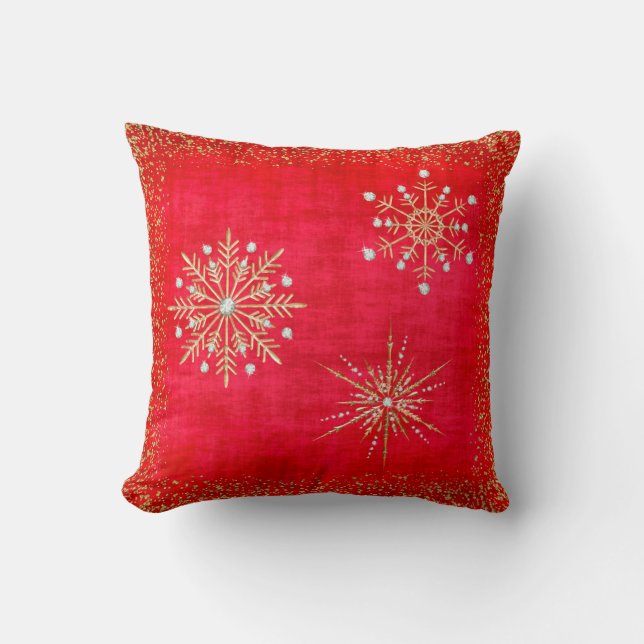 Coussin Noël Snowflakes Parties scintillant rouge et or (Recto)