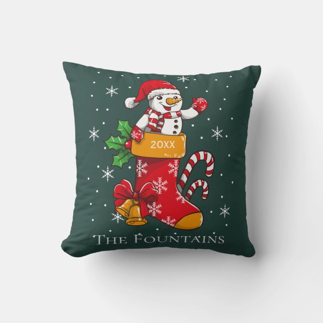 Coussin Noël Snowman et Sucre de canne Personnalisé (Recto)