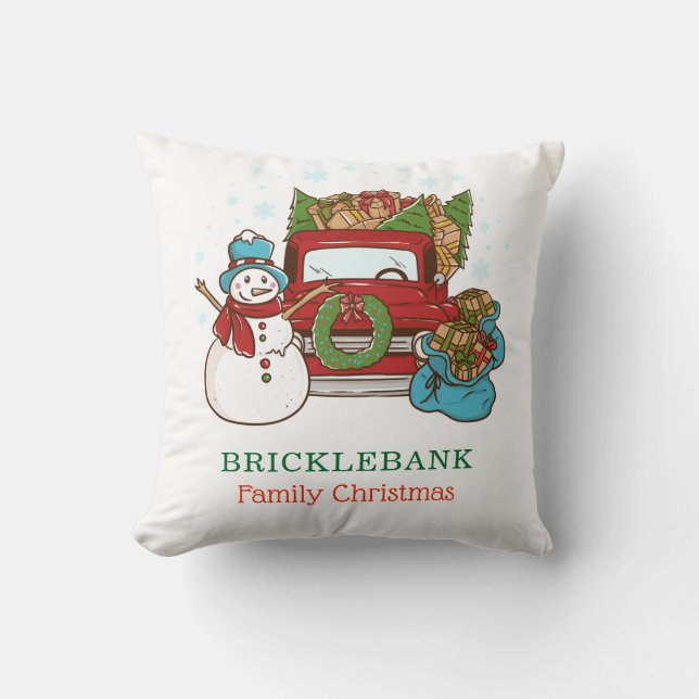Coussin Noël Snowman Famille personnalisée (Recto)