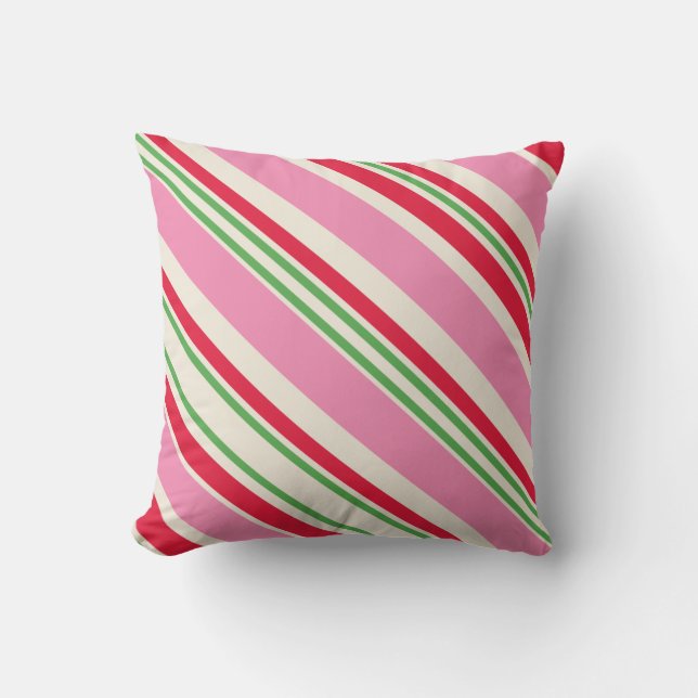 Coussin Noël Sucre de canne de vacances Retro rose vert (Recto)