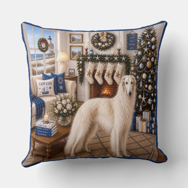Coussin Noël sur Cape Cod ,Borzoi  (Verso)
