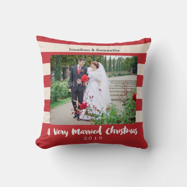Coussin Noël très marié, photo personnalisée (Recto)