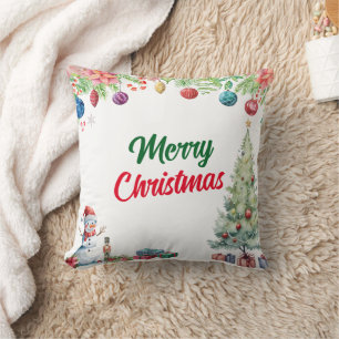 Coussin Noël vacances aquarelle 