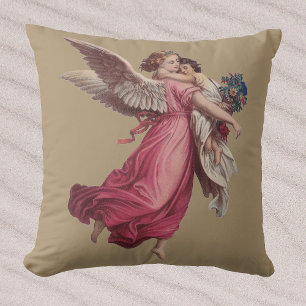 Coussin Noël vintage, ange gardien victorien