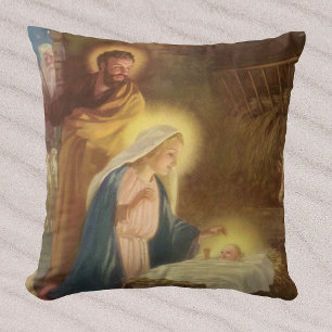 Coussin Noël vintage de la Nativité, Marie Joseph Enfant J