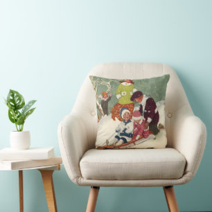 Coussin Noël vintage, Enfants dormant dans la neige