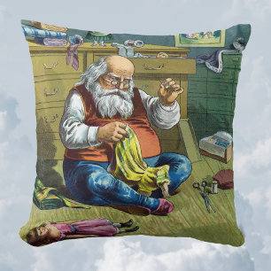 Coussin Noël vintage, le Père Noël fabriquant des poupées