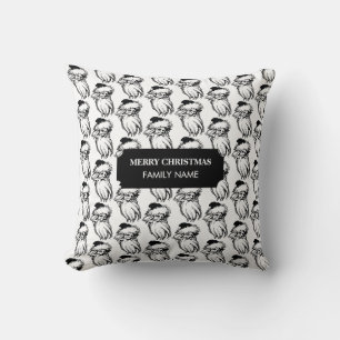 Coussin Noël Vintage noir blanc Père Noël Nom personnalisé