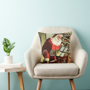 Coussin Noël vintage, Père Noël rétro avec présents