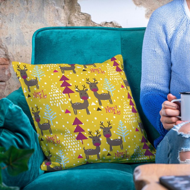 Coussin Noel Winter Reindeer Noël Arbres Forêt Neige (Créateur téléchargé)