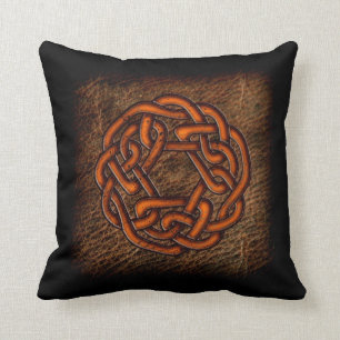 Coussin Noeud celtique orange sur le cuir