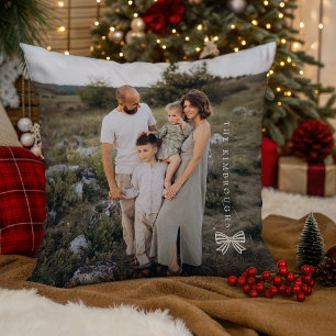 Coussin Nœud rayé simple Photo de famille personnalisée