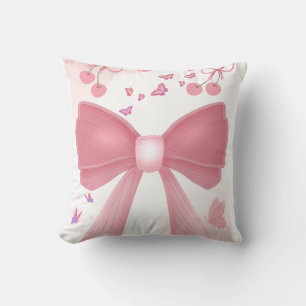 Coussin Nœud rose coquette et collage esthétique Cerises –