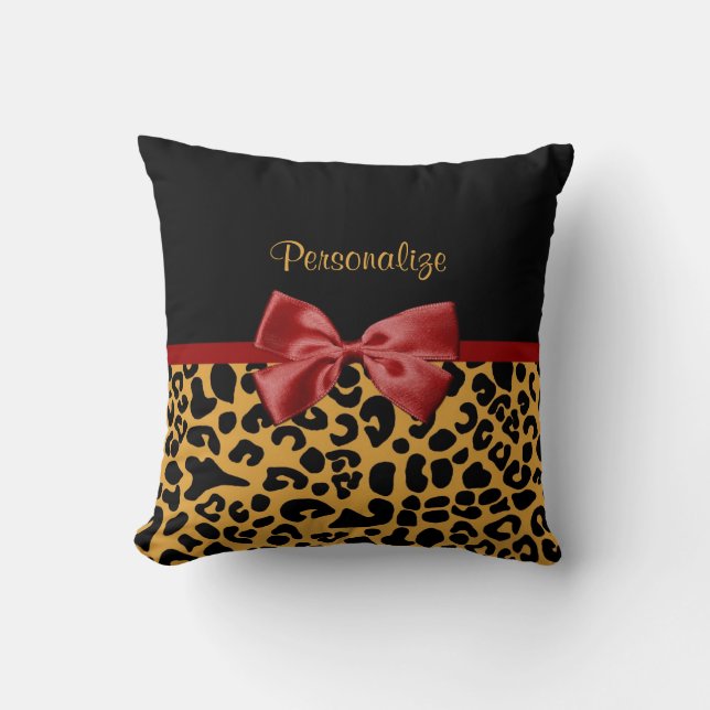Coussin Noir à la mode et arc rouge de ruban d'empreinte (Recto)