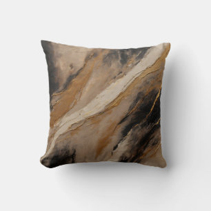 Coussin Noir Abstrait Beige Or