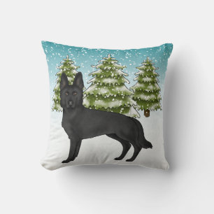 Coussin Noir Allemand Berger Chien Snowtime Forêt d'hiver