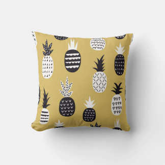Coussin Noir, ananas blanc, arrière - plan jaune
